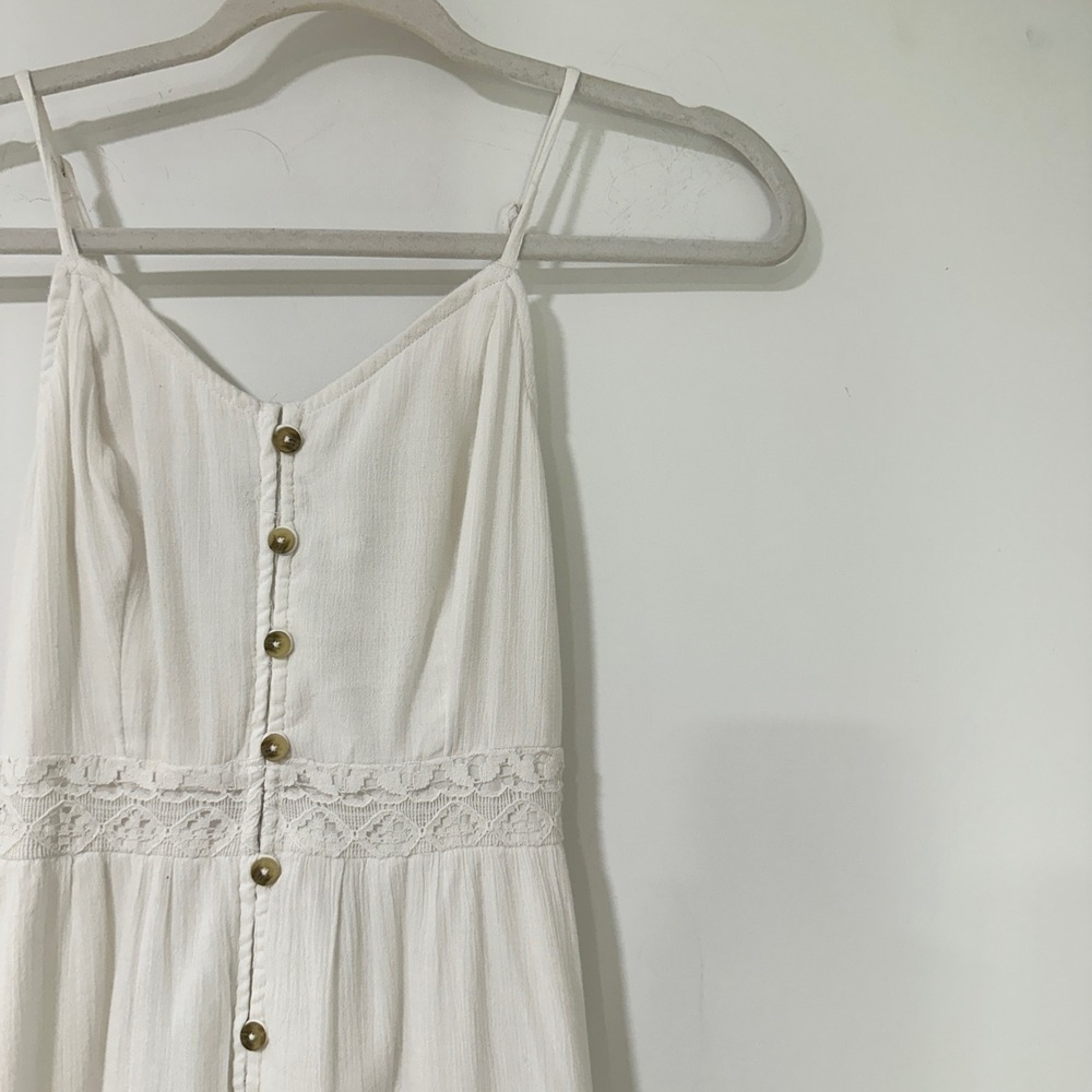 Hollister White Crochet Lace Midi Dress Womens XS Button Front Smocked Boho